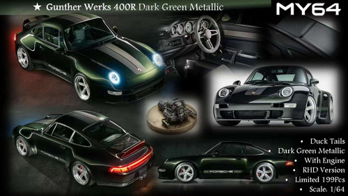 1/64 MY Porsche 911 964 Gunther Werks 400R (Dark Green Metallic) Car Model with Extra Engine Limited 99 Pieces