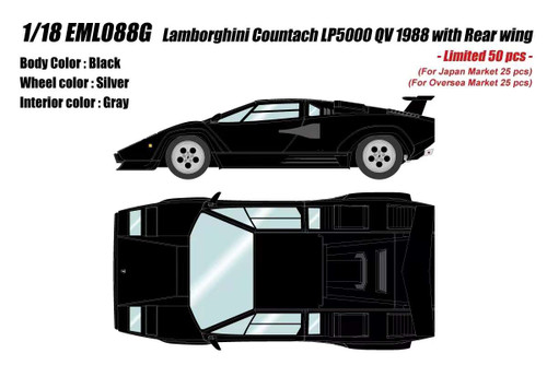 1/18 Makeu 1988 Lamborghini Countach LP5000 QV with Rear Wing (Black) Car Model