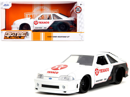 1989 Ford Mustang GT "Texaco" White and Matt Black with Graphics "Bigtime Muscle" Series 1/24 Diecast Model Car by Jada