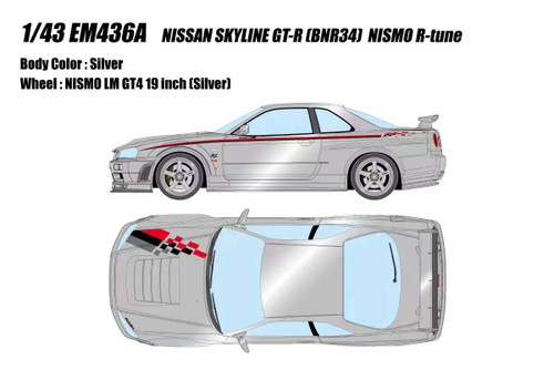 1/43 Makeup Nissan Skyline GT-R GTR (BNR34) Nismo R-Tune (Silver) Car Model