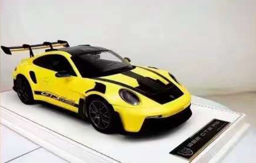 1/18 AI Model Porsche 911 GT3 RS 992 (Racing Yellow) Car Model with White Base Limited 38 Pieces