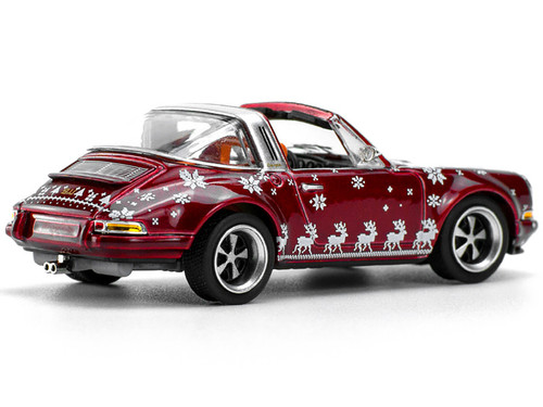Singer Targa Red Metallic with Graphics "2023 Merry Christmas" 1/64 Diecast Model Car by Pop Race