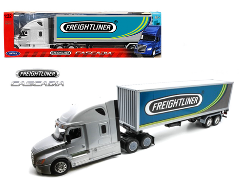 1/32 Welly Freightliner Cascadia with Custom “FREIGHTLINER” Silver Container Diecast Model
