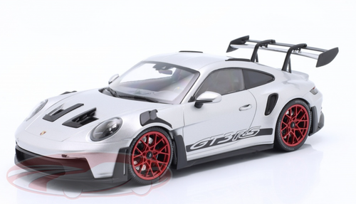 1/18 Minichamps 2023 Porsche 911 (992) GT3 RS (Silver with Red Wheels) Car Model