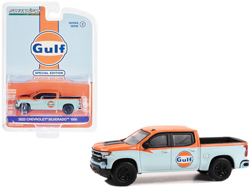 2023 Chevrolet Silverado 1500 Z71 Pickup Truck Light Blue and Orange "Gulf Oil Special Edition" Series 2 1/64 Diecast Model Car by Greenlight