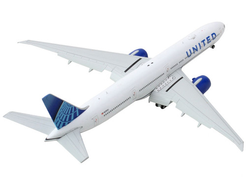 Boeing 777-300ER Commercial Aircraft with Flaps Down "United Airlines" White with Blue Tail 1/400 Diecast Model Airplane by GeminiJets