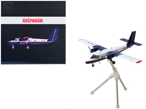 De Havilland DHC-6-300 Commercial Aircraft with Flaps Down "Winair" White and Blue with Red Stripes "Gemini 200" Series 1/200 Diecast Model by GeminiJets