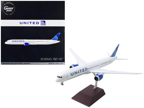 Boeing 787-10 Commercial Aircraft "United Airlines" White with Blue Tail "Gemini 200" Series 1/200 Diecast Model Airplane by GeminiJets