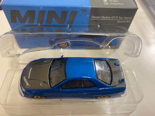 DAMAGED MISSING WING 1/64 Mini GT Nissan Skyline GT-R (R34) Top Secret Bayside Blue Diecast Car Model