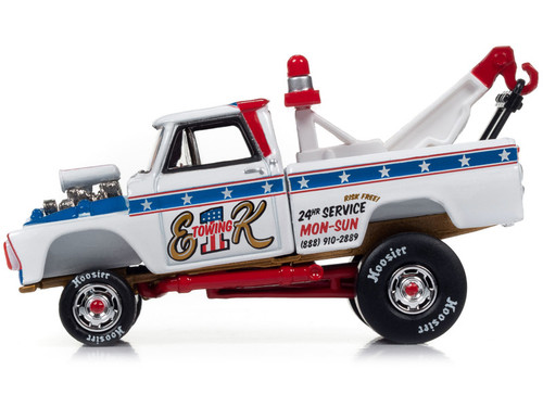 1965 Chevrolet Tow Truck White with Blue Stripes and Graphics "E&K Towing" "Zingers!" Series Limited Edition to 2496 pieces Worldwide 1/64 Diecast Model Car by Johnny Lightning