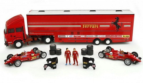 1/43 Brumm 1984 Formula 1 Set Race Car Transporter with Ferrari 126C4 #27, #28 Monaco GP Car Models