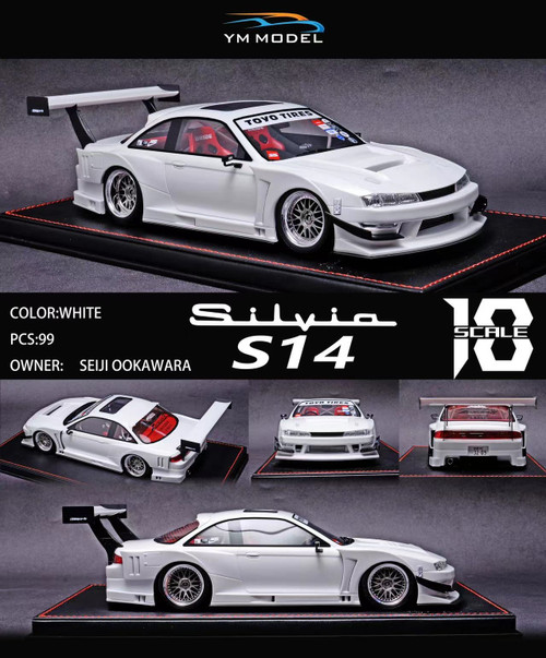 1/18 YM Model Nissan Silvia S14 Seiji Ookawara (White) Resin Car Model Limited 99 Pieces