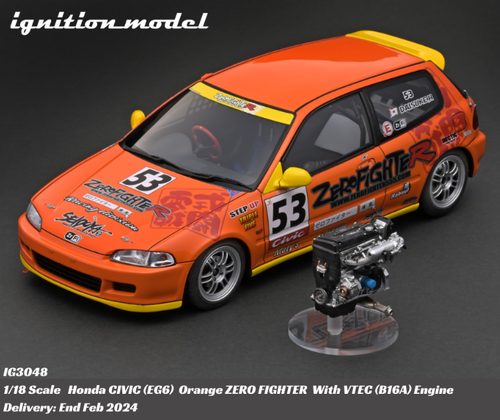 1/18 Ignition Model Honda civic (EG6) Orange ZERO FIGHTER With VTEC (B16A) Engine 