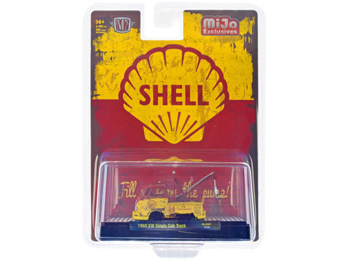 1/64 M2 Machines 1960 Volkswagen Single Cab Tow Truck Yellow and Red (Weathered) "Shell Oil" Diecast Car Model
