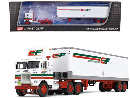 Freightliner COE and 40' Vintage Dry Goods Trailer White with Red and Green Stripes "Consolidated Freightways" "Fallen Flag" Series 1/64 Diecast Model by DCP/First Gear