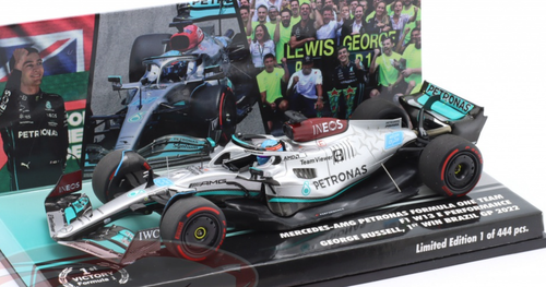 1/43 Minichamps 2022 Formula 1 George Russell Mercedes-AMG F1 W13 #63 1st F1 Win Brazil GP Car Model