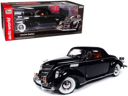 1/18 Auto World 1937 Lincoln Zephyr (Black with Red Interior