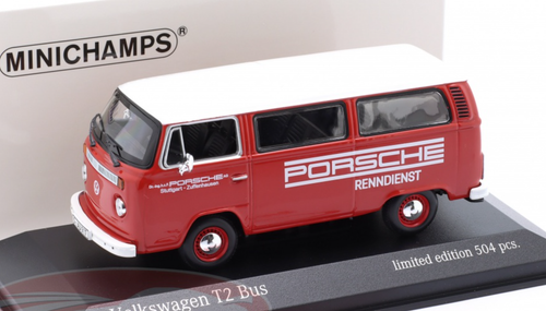 1/43 Minichamps 1972 Volkswagen VW T2 Bus Porsche Renndienst Car Model