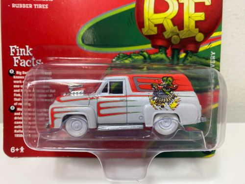 CHASE CAR 1955 Ford Panel Delivery Truck Gray Metallic with Graphics "Rat Fink" "Pop Culture" 2022 Release 2 1/64 Diecast Model Car by Johnny Lightning