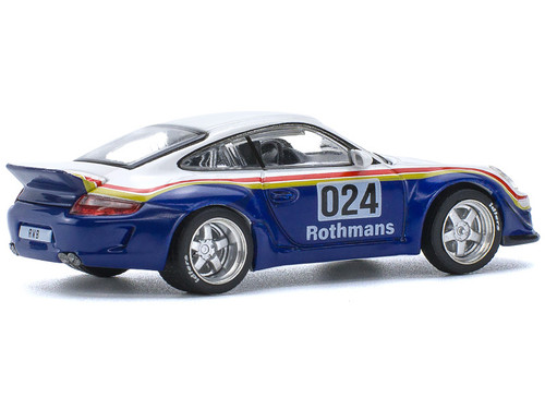1/64 Porsche RWB 997 #024 "Rothmans" White and Blue with Stripes Diecast Model Car by Pop Race