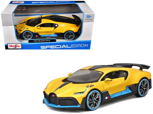 123′ 1/24 Maisto Bugatti Divo (Yellow) Diecast Car Model - LIVECARMODEL.com