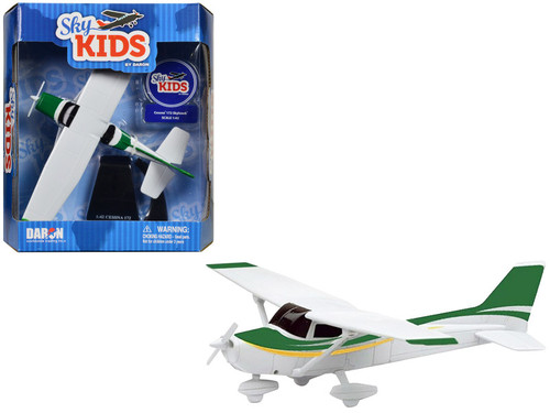Cessna 172 Aircraft White with Green and Yellow Stripes "Sky Kids" Series 1/42 Plastic Model Airplane by Daron