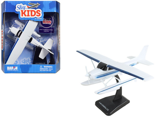 Cessna 172 Skyhawk Aircraft with Floats White with Blue Stripes "Sky Kids" Series 1/42 Plastic Model Airplane by Daron