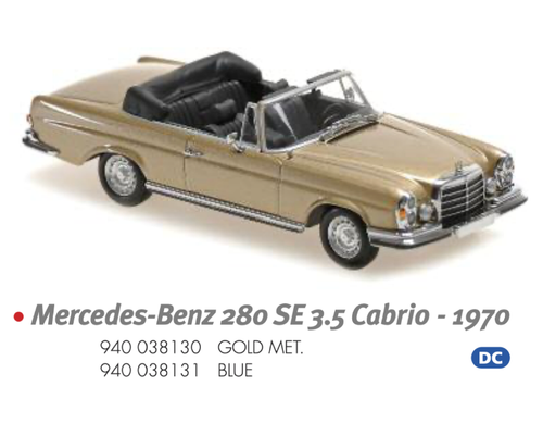 1/43 MINICHAMPS MERCEDES-BENZ 280 SE 3.5 CABRIO - 1970 - BLUE Diecast Car Model