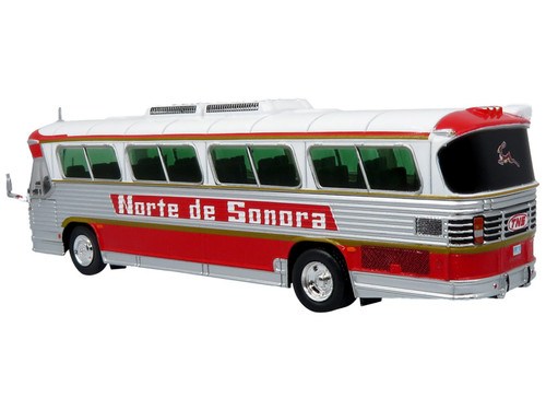 Dina 323-G2 Olimpico Coach Bus "Norte de Sonora" White and Silver with Red Stripes Limited Edition to 504 pieces Worldwide "The Bus and Motorcoach Collection" 1/87 (HO) Diecast Model by Iconic Replicas