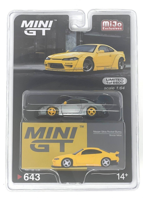 CHASE CAR 1/64 Mini GT Nissan Silvia (S15) Rocket Bunny (Chrome Silver with Yellow Wheels) Diecast Car Model