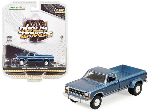 1989 Dodge Ram D-350 Dually Pickup Truck Twilight Blue Metallic and Ice Blue Metallic "Dually Drivers" Series 14 1/64 Diecast Model Car by Greenlight