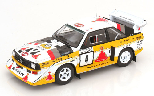 1/18 Ixo 1985 Audi Sport Quattro S1 E2 #4 2nd rally 1000 Lakes Stig Blomqvist, Björn Cederberg Car Model