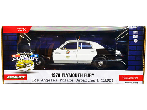 1978 Plymouth Fury Black and White "LAPD (Los Angeles Police Department)" "Hot Pursuit" Series 9 1/24 Diecast Model Car by Greenlight