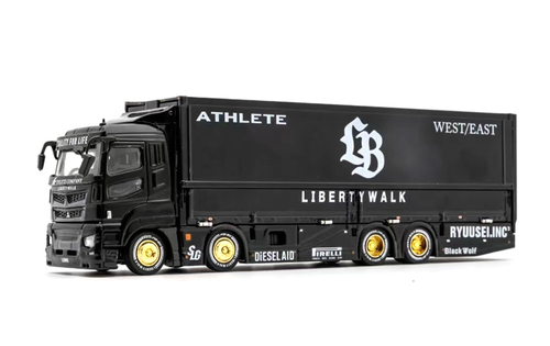 1/64 GCD Liberty Walk LB-Trucks Mitsubishi Fuso Super Great Transporter Athlete (Black) Diecast Car Model