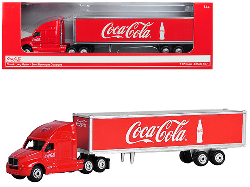 DAMAGED AS IS Classic Long Hauler Tractor Trailer "Coca-Cola" Red 1/87 (HO) Scale Diecast Model by Motorcity Classics