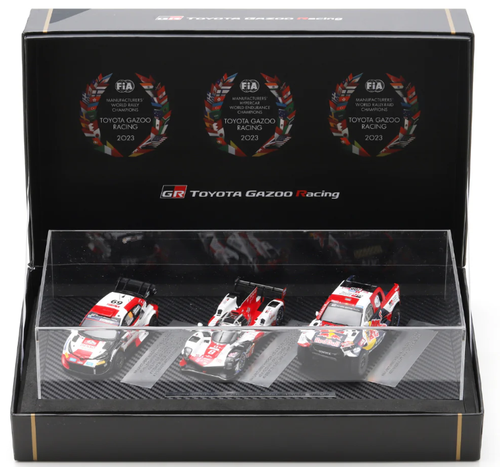 1/43 Spark 3-Car Set 2023 Toyota Gazoo Racing Triple Champion Toyota GR Yaris Rally1 Hybrid #69, Toyota GR010 Hybrid #8, Toyota GR DKR Hilux T1+ #200 Car Models