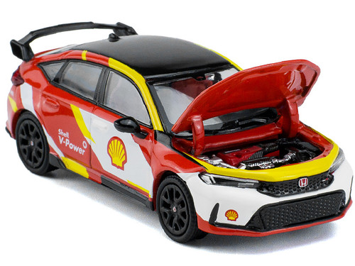 Honda Civic Type R FL5 "Shell Oil" Red and White with Graphics 1/64 Diecast Model Car by Pop Race