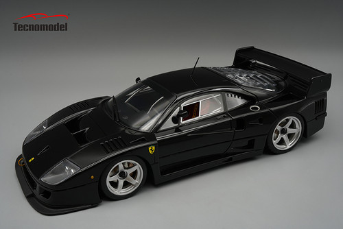 1/18 Tecnomodel Ferrari F40 LM 1996 Press Version Gloss Black with 5 Spoke Silver Rims Car Model