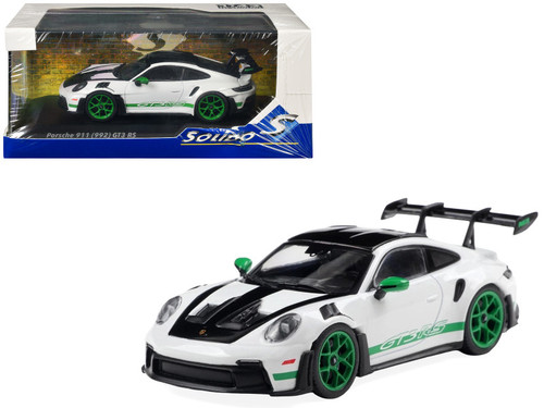 1/43 Solido 2023 Porsche 911 992 GT3 RS (White with Green Wheels) Diecast Car Model