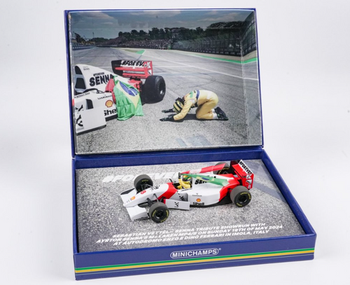 1/43 Minichamps Formula 1 McLaren Ford MP4/8 Sebastian Vettel Tribute Imola Ayrton Senna May 18th 2024 Car Model with Figure & Flag