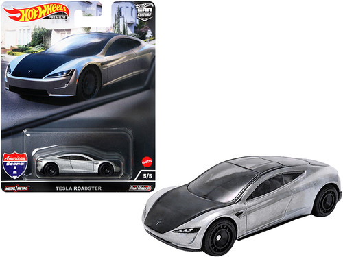 PACKAGE DAMAGED 1/64 Hot Wheels Tesla Roadster Silver Metallic and Black "American Scene" "Car Culture" Series Diecast Model Car