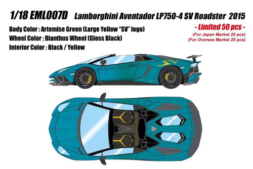 1/18 Make Up 2015 Lamborghini Aventador LP750-4 SV Roadster (Artemise Green) Car Model Limited 50 Pieces
