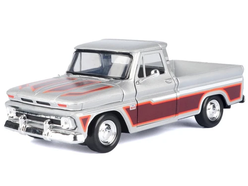 1966 Chevrolet C10 Fleetside Pickup Truck Silver Metallic with Brown Sides with Camper Shell "American Classics" Series 1/24 Diecast Model Car by Motormax