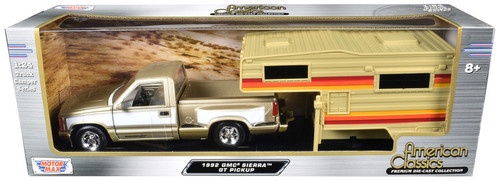 1992 GMC Sierra GT Pickup Truck Gold Metallic with White Sides with Camper Shell "American Classics" Series 1/24 Diecast Model Car by Motormax