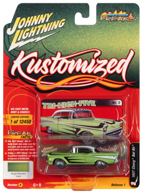 1/64 Johnny Lightning 1957 Chevrolet Bel Air Kustom (Lime Green) Diecast Car Model