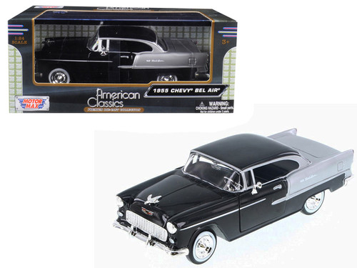 1/24 Motormax 1955 Chevrolet Chevy Belair Bel Air Black and Silver Diecast Car Model
