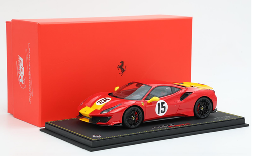 1/18 BBR Ferrari 488 Pista Custom 1973 Le Mans #15 (Red with Yellow Stripe) Car Model 1/18 BBR Ferrari 488 Pista Custom 1973 Le Mans #15 (Red with Yellow Stripe) Car Model