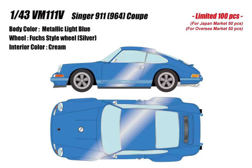 1/43 Makeup Porsche 911 964 Coupe Singer (Metallic Light Blue) Car Model Limited 100 Pieces