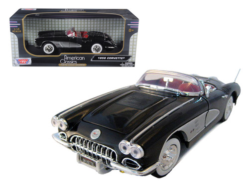 1/18 Motormax 1958 Chevrolet Chevy Corvette Convertible Black Diecast Car Model