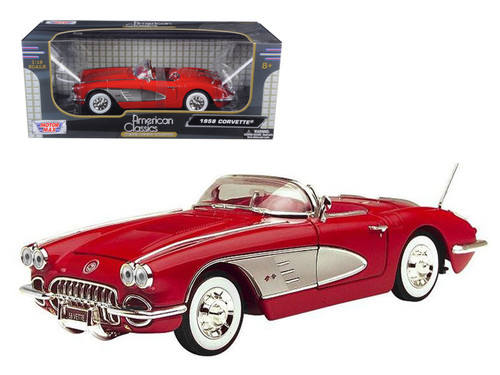 1/18 Motormax 1958 Chevrolet Chevy Corvette Convertible Red Diecast Car Model